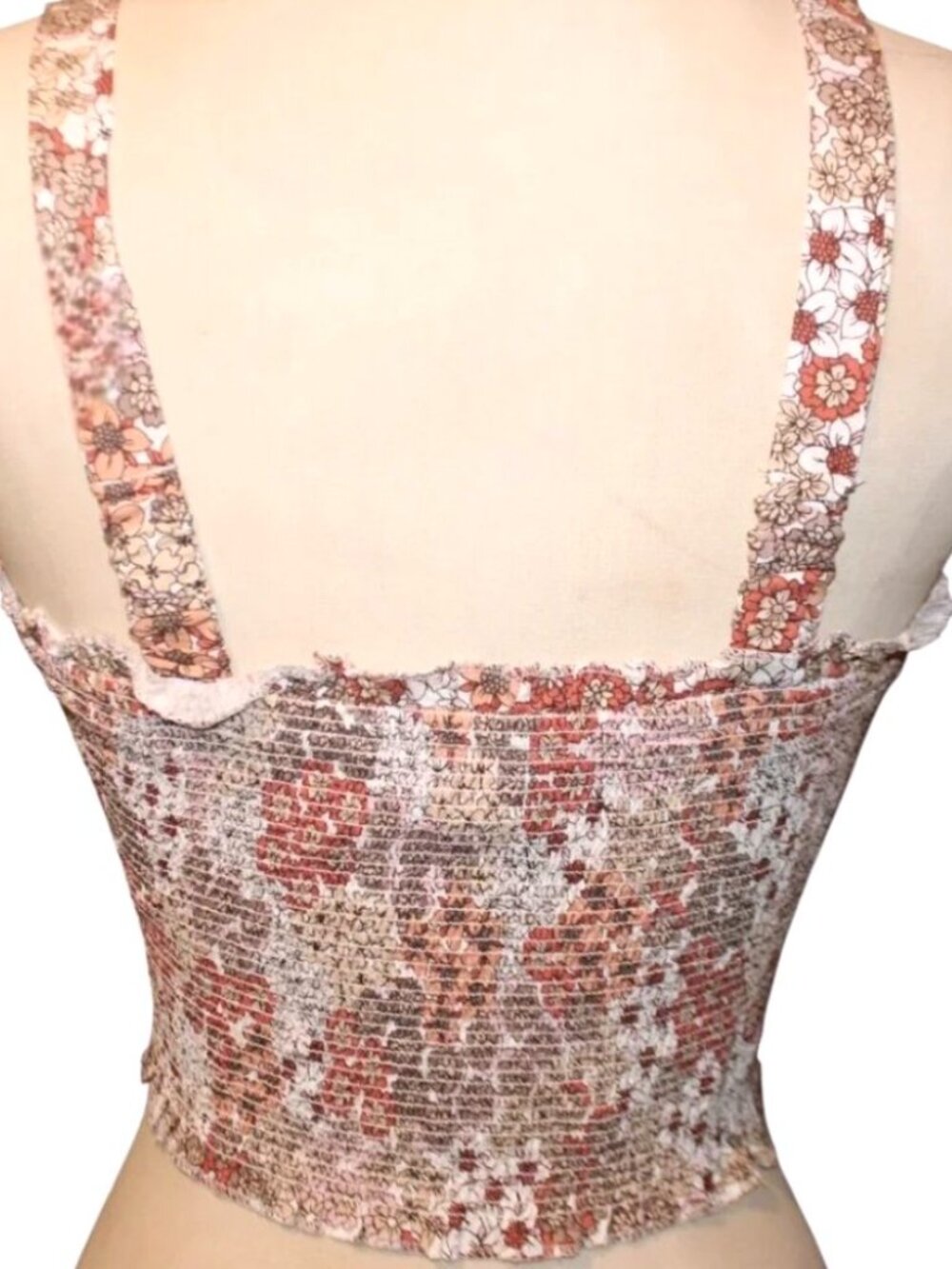 Japna Floral Smocked Crop Top L Large Orange Terracotta Boho Cami Tank Blouse - Picture 4 of 7